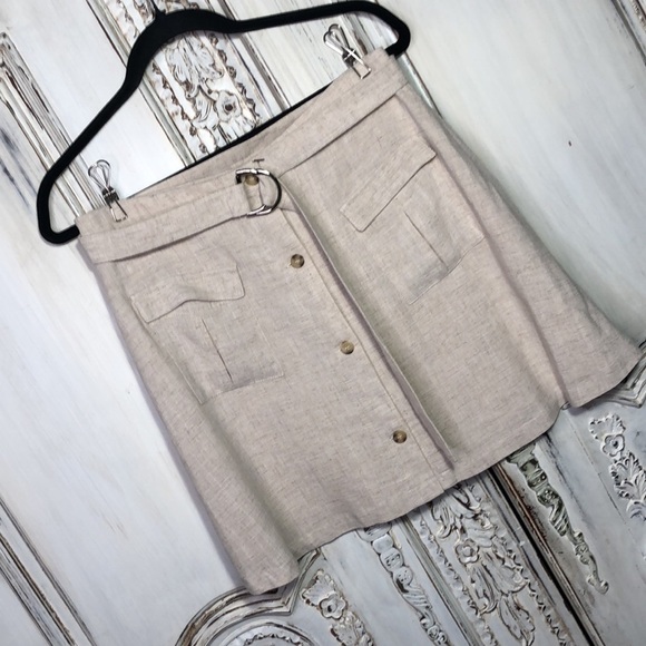 Y2K Retro 70’s Preppy Linen Look Mini Skirt Large - Picture 2 of 10